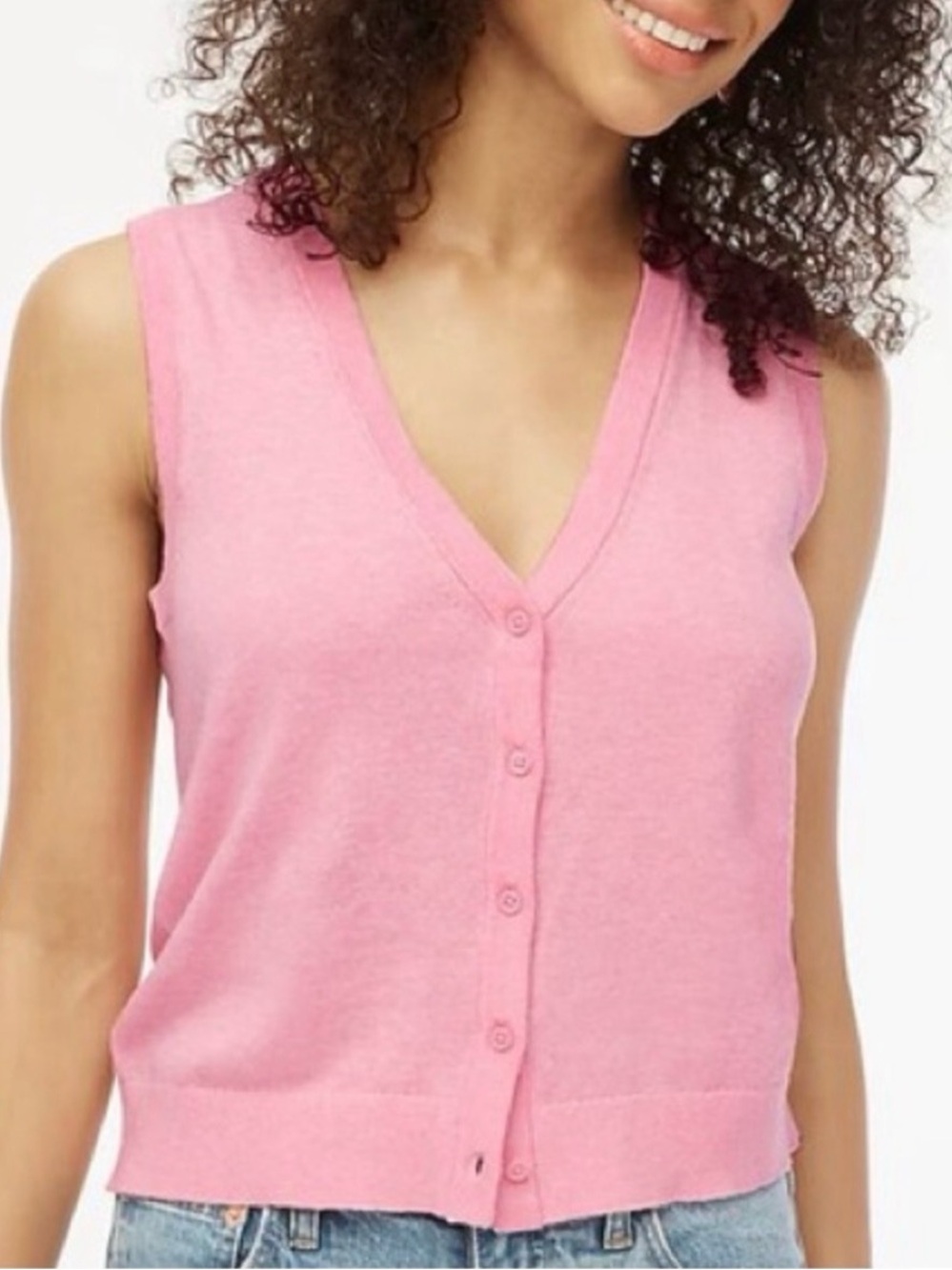 J. Crew Pink V-Neck Sleeveless cotton knit button-up sweater vest Women’s L